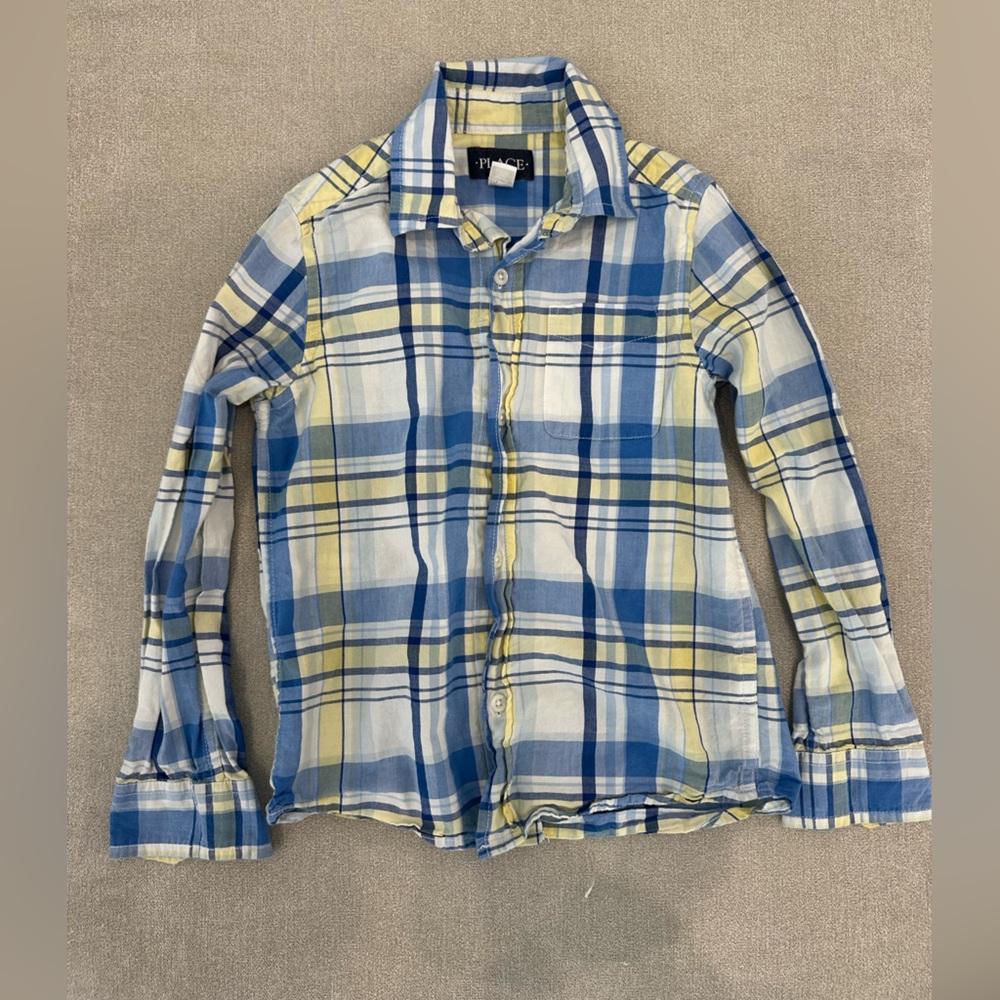 The Children’s Place Boys Blue and Yellow Checkered Shirt Size Small 5/6
